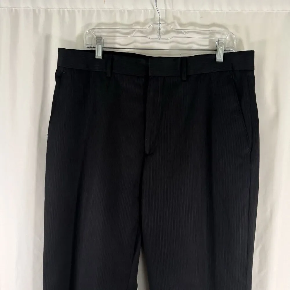 Banana Republic Wool Blend Dress Pants Men's 36x32 Black Striped Flat Front Pock